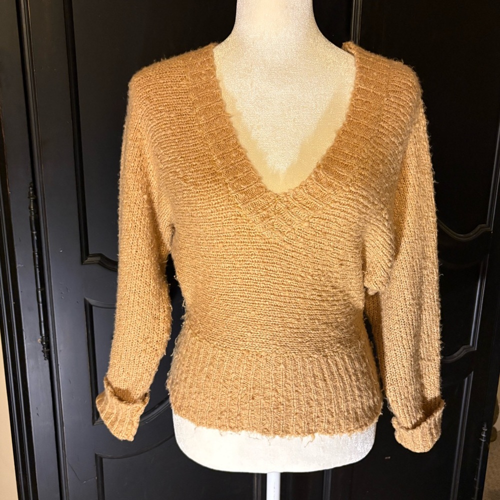 Soft Tan V-Neck Sweater
